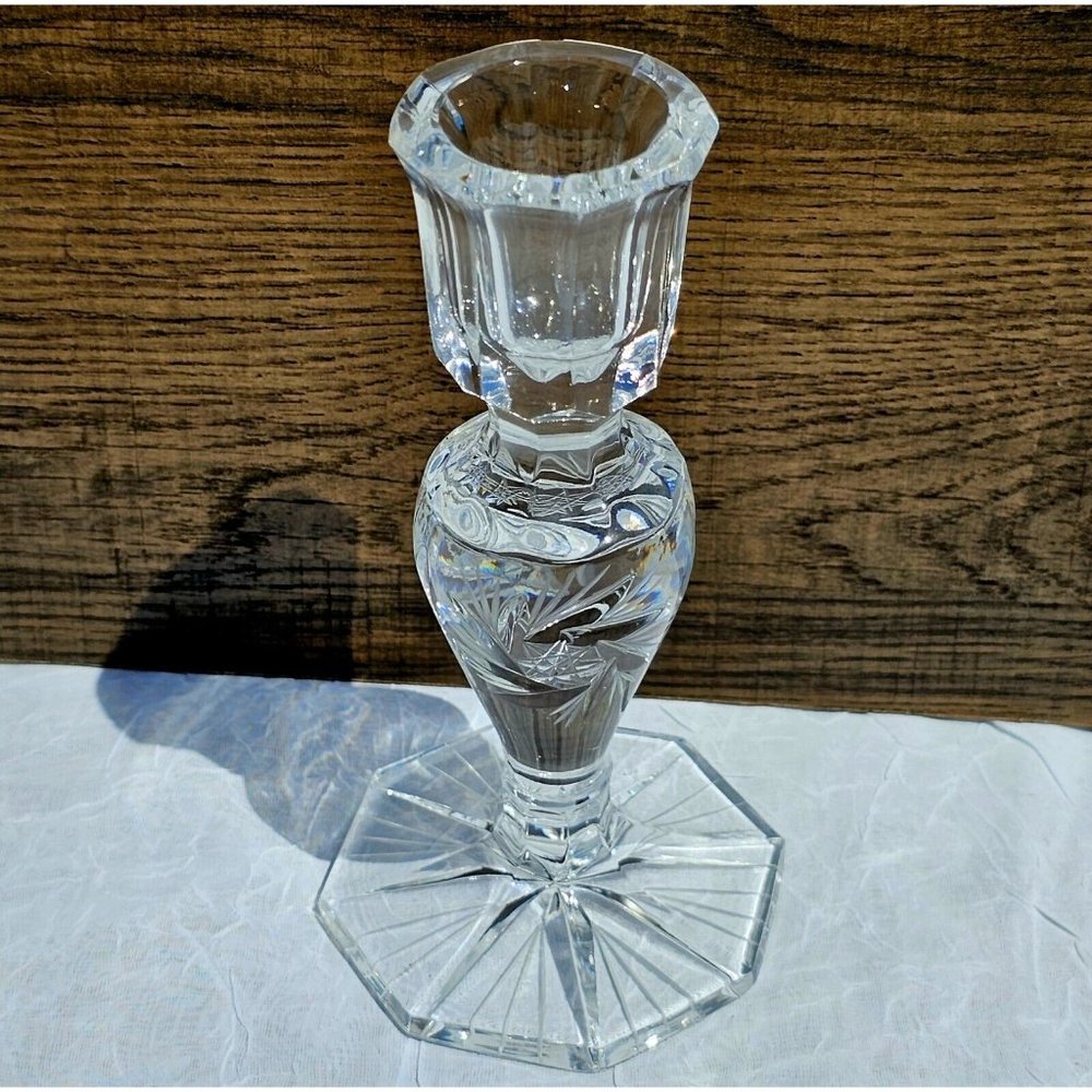American Cut Crystal Eleanor Candlestick Candleholder stars American Brilliant - Picture 3 of 9